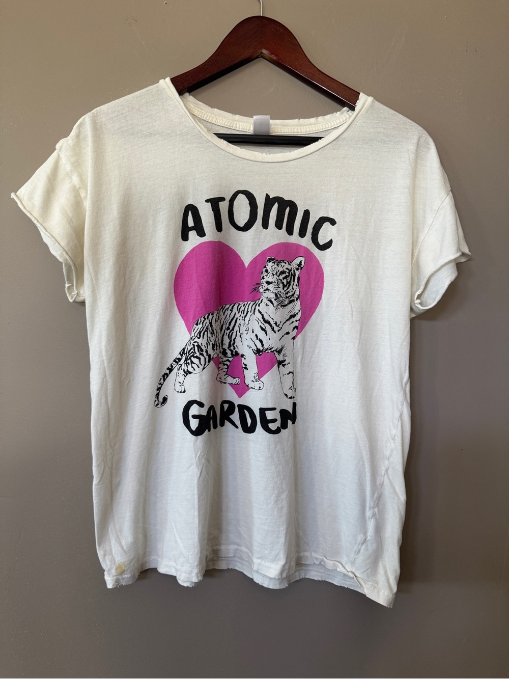 Alternative White Tee with Pink Heart Tiger Graphic